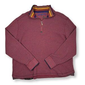 Robert Graham Burgundy Quarter-Zip Pullover Sweater with Striped Collar Mens XXL